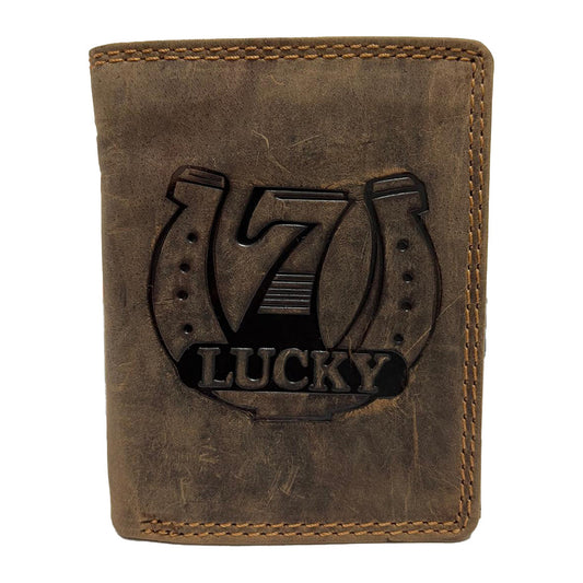 Elegante Hunter-Leder-Geldbörse mit Lucky 7 Design (hoch)